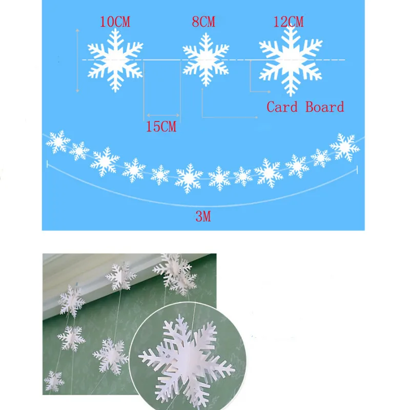 Новинка, 12 шт/гирлянда, 3D Бумага, Рождественская белая Снежинка, украшения, подвеска, праздничные, вечерние, для украшения дома, гирлянда