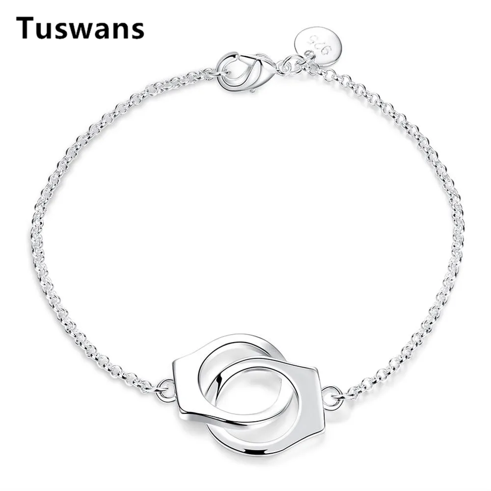 

Silver Handcuffs Bracelet For Women High Qualities Jewelry Birthday Gift Hot Sales Personality Cute Wild Chain Length 20CM