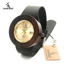 Bobo marca BIRD hombres y mujeres reloj de madera con cuero genuino de la correa de visualización del calendario de rol hombres Relogio Masculino relojes