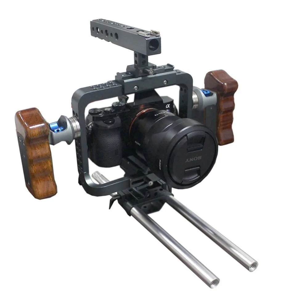New Follow Fucus Wooden Handle 15mm DSLR Cage Rig Baseplate For Sony