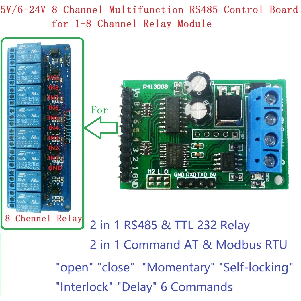 8ch RS485 Modbus Rtu Control Module for Relay PLC Switch Board AT DC 5V 12V 24V 