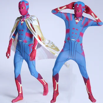

Cosplay Captain America Vision Zentai Bodysuit/ Cloak Costumes Adult nan/women Tights Jumpsuits Halloween Carnival costumes