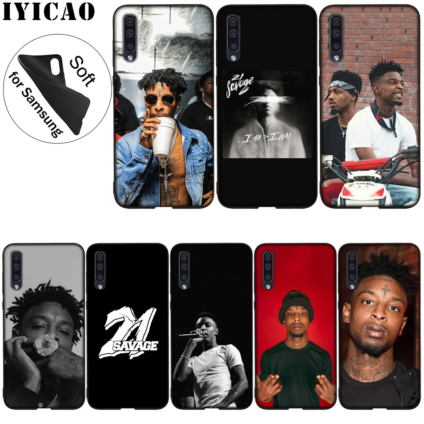 IYICAO 21 Savage Soft Silicone Case for Samsung Galaxy A70 A60 A50 A40 A30 A20 A10 A50S A40S A30S A20E A10S Black Cover |
