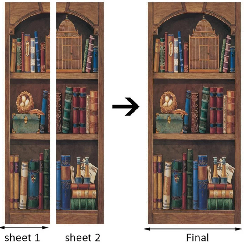 Самоклеящаяся дверная наклейка Европейский стиль ретро 3D книжная полка картина маслом обои Гостиная Кабинет домашний Декор 3D наклейка