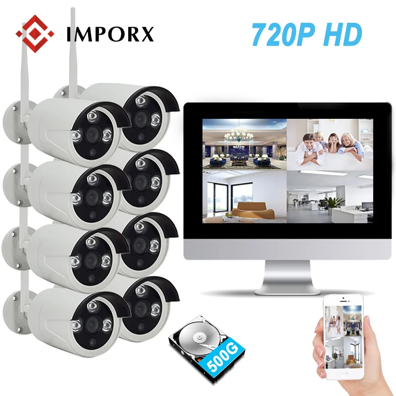 

IMPORX 720P 8CH Wireless NVR Kit 10.1" LCD Monitor Screen P2P Wifi CCTV System 1.0MP IP Camera Outdoor Security Surveillance Kit