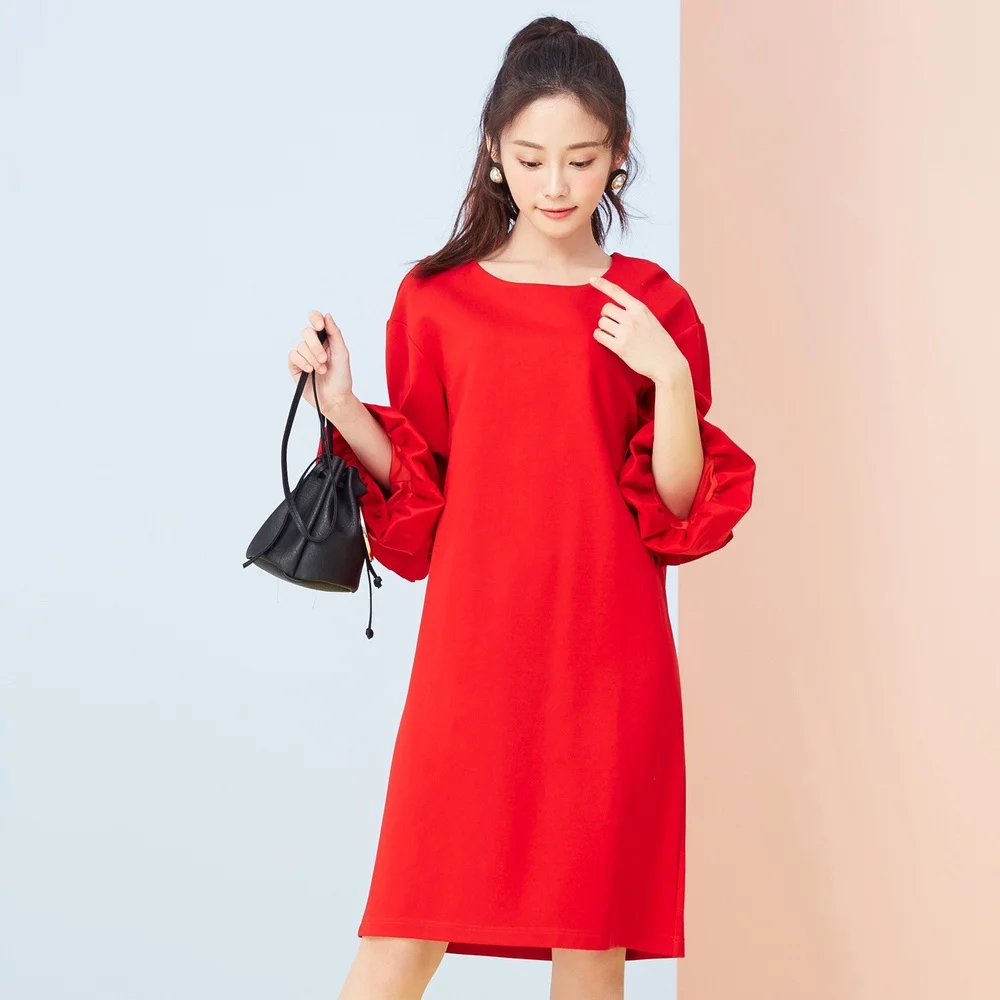 Metersbonwe Брендовые платья женские весенние новые свободные трикотажные модные внутренние платья - Цвет: red