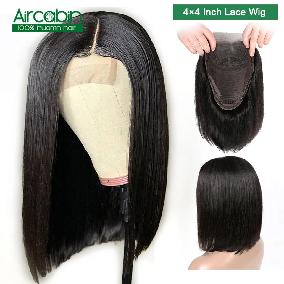 

Aircabin Hair Wig 4x4 Short Lace Front Human Hair Wigs Bob Lace Frontal Wigs Peruvian Hair Bob Wig For Black Women Hair Non Remy