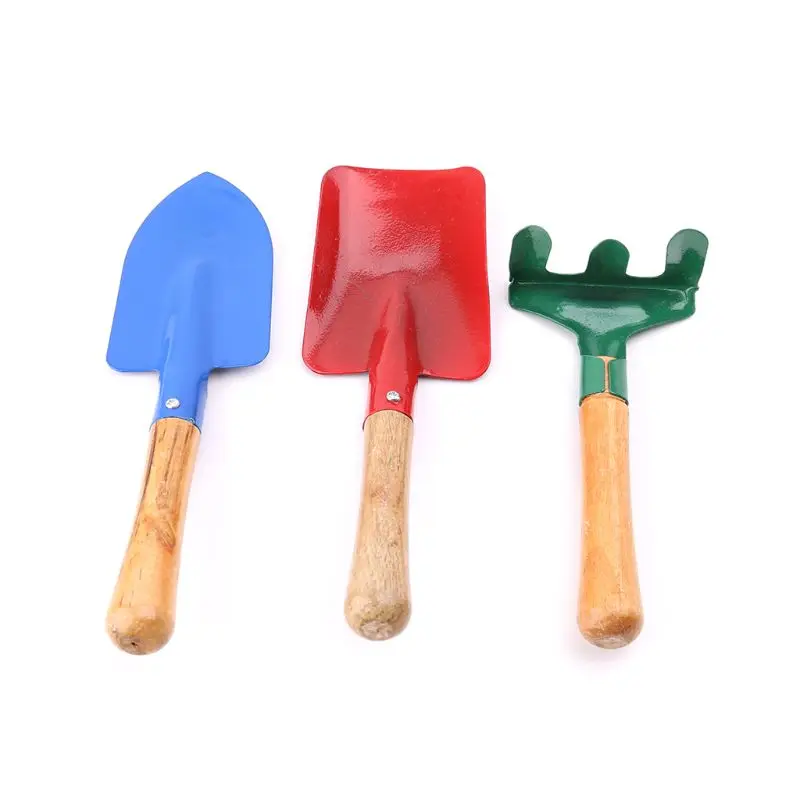 

3Pcs Garden Tool Shovel Spade Rake Wooden Handle Flower Planting Kid Beach Toys
