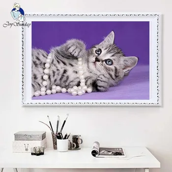 

JOY SUNDAY Needlework, DMC11ct 14ct DIY cross stitch, full embroidery set, cat pattern Chinese cross stitch print decoration 9