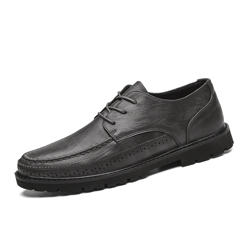 Повседневная мужская обувь наивысшего качества, роскошная брендовая модная обувь в стиле ретро, Мужская обувь из натуральной кожи на толстой подошве, модельная обувь в деловом стиле - Цвет: gray