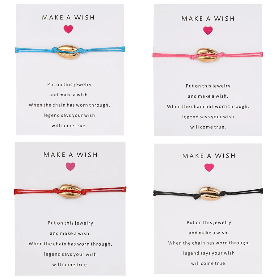 

Bracelet With Paper Card Shell Weave Adjustable Bracelet Love Natural Shell Pendant Bracelet Women Colorful Rope Bracelets