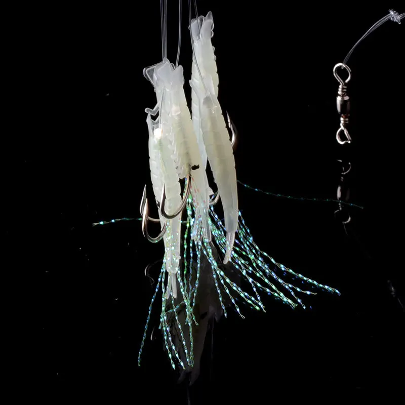 

Good! bionic Fishing Bait Lures Catch Durable Fishing Tackle Artificial Silicone Soft Shrimp Flasher Hooks Glow In Dark im