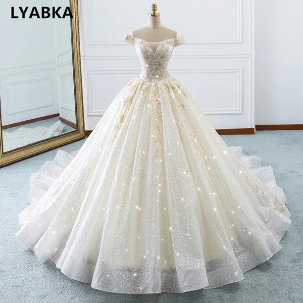 A-Line свадебное платье с длинным шлейфом; Robe De mariée Trouwjurk Милая Кружева свадебное платье es короткий рукав Vestido De Novia - Цвет: Picture color