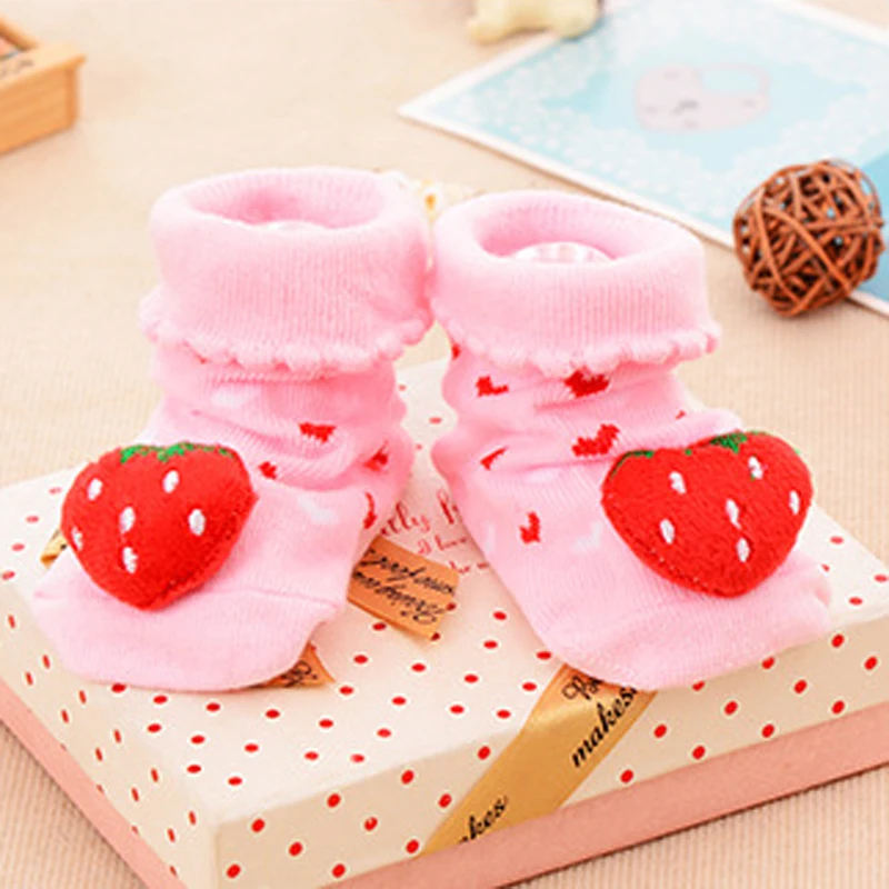 

Cozy thick warm 1 pair Cat Strawberry pattern Infant Newborn Socks Suitable 0-18 Month Winter 100% Cotton Sock Non-slip Sock