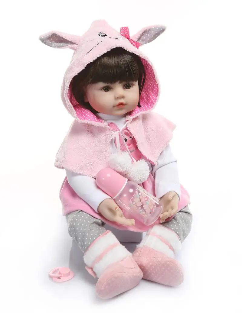 

Bebes Reborn menina dolls 24"60cm pink rabbit silicone reborn baby dolls vinyl princess girl toddler baby alive doll toys gift