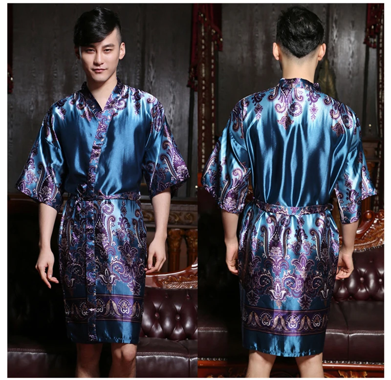  Silk Robes Men Nightgown Dressing Gown  (7)