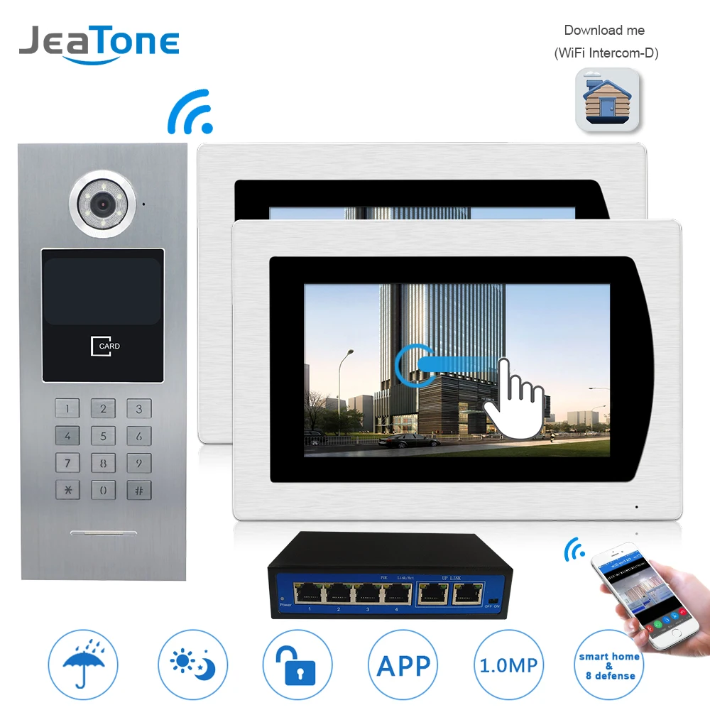7''WIFI Video Door Phone IP Doorbell Intercom Touch Screen for Building Access Control System 1 to 2 Password/IC Card/iOS Phone 7''WIFI Video Door Phone IP Doorbell Intercom Touch Screen for Building Access Control System 1 to 2 Password/IC Card/iOS Phone