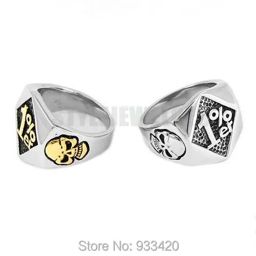 Commercio All'Ingrosso One Percento 1% Er Skull Biker Ring Gioielli In Acciaio Inossidabile Argento Color Oro Fashion Skull Motor Biker Men Ring 619B