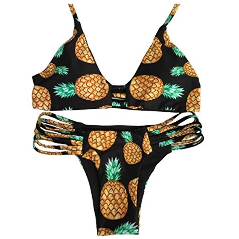 Two Piece Micro Pineapple Strappy Bikini Set 2016 White/Black Sexy Thong Swimwear Women Retro Swimsuit Maillot De Bain Femme Two Piece Micro Pineapple Strappy Bikini Set 2016 White/Black Sexy Thong Swimwear Women Retro Swimsuit Maillot De Bain Femme