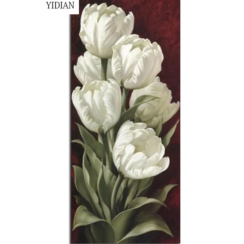 White tulips 20x40cm Needlework Diamond Embroidery Painting Home Decoration Mosaic Pattern Full Gift | Дом и сад