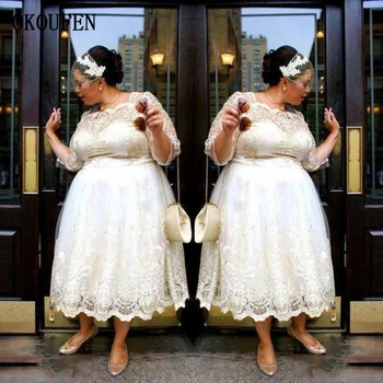 

Plus Size Wedding Dresses 2019 Pregnant Maternity vestido de novia Mid-Calf robe mariage Square Vintage Short Bridal Gowns