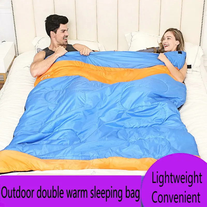 Get  Outdoor Double Sleeping Bag Camping Hiking Portable Envelope type Spring and Autumn Sleeping Bag fi