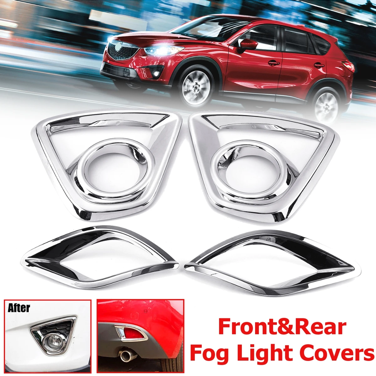 

Front Fog Light Lamp Covers+Rear Tail Fog Light Lamp Cover for MAZDA CX-5 2012 2013 2014 2015 2016 1 Sets Chrome Car Styling