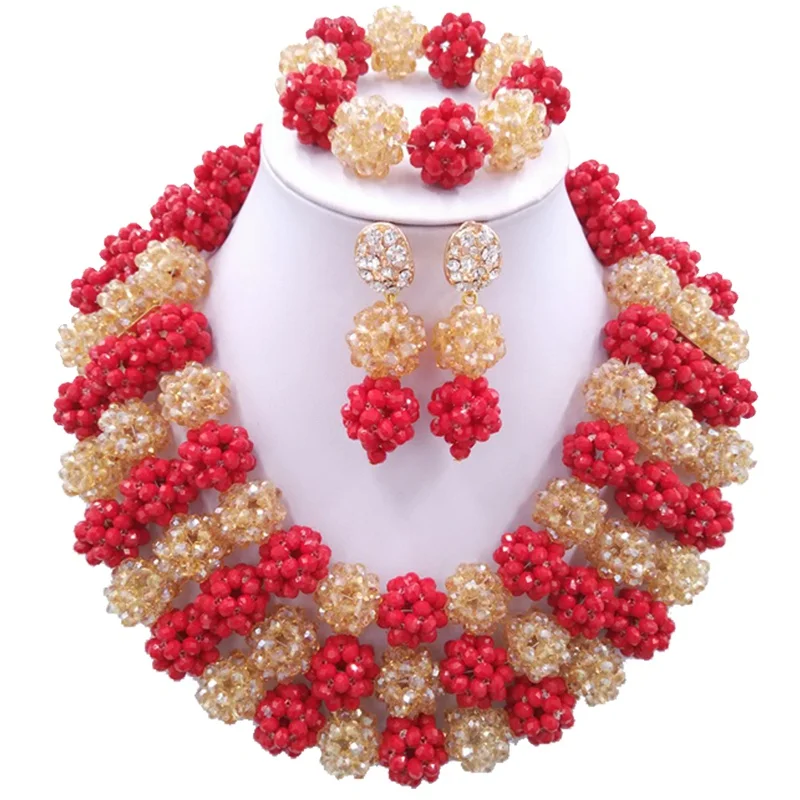 

Fashion Opaque Red and Gold AB nigerian wedding african beads jewelry set C1514