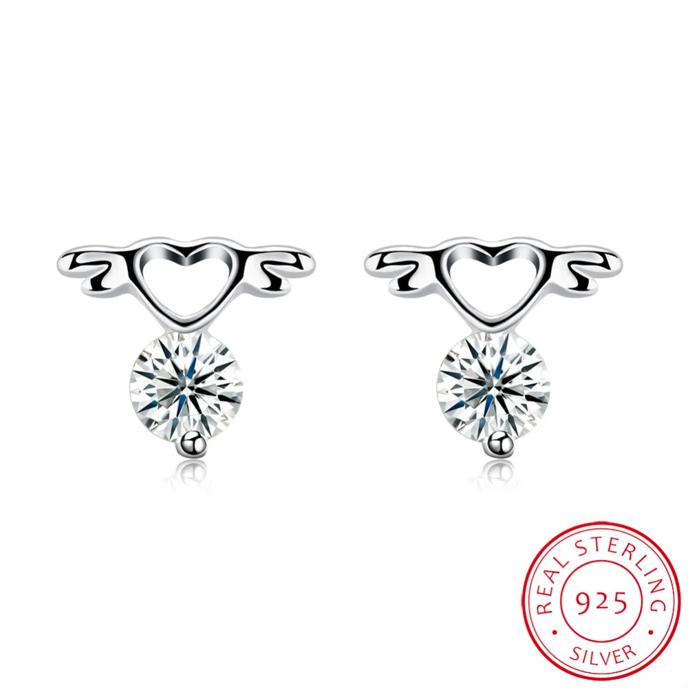 

There is silver certificate!Real 100% Pure 925 Sterling Silver stud earrings for women Zircon heart earing jewelry femme E0090