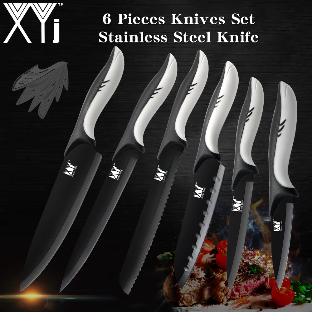 XYj Germany Steel Kitchen Knives Set Black Blade Stainless Steel Kitchen Knife Shark Shape Handle Chef Cooking Knife Best Gift XYj Germany Steel Kitchen Knives Set Black Blade Stainless Steel Kitchen Knife Shark Shape Handle Chef Cooking Knife Best Gift