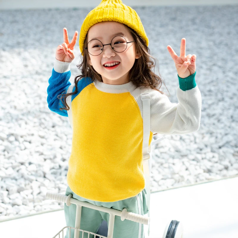 B&N New Baby Children Clothing Girls Patchwork Candy Color Knitted Sweater Kids Autumn Winter Cotton Outer Wear Girl Pullover9