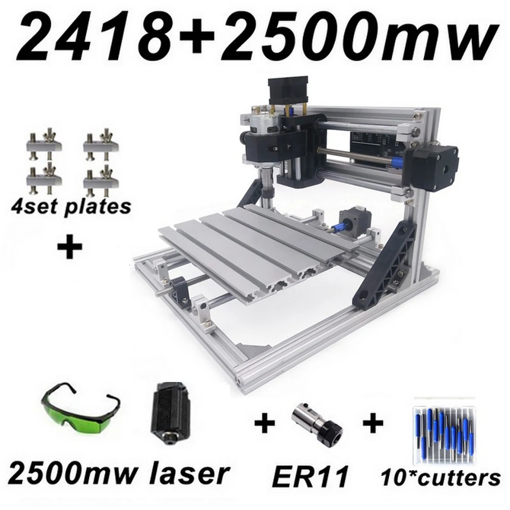 CNC 2418 мельница лазерная гравировка машина с 2500 мвт головки ER11 древесины маршрутизатор PCB ПВХ фрезерный станок резьба по дереву машина DIY