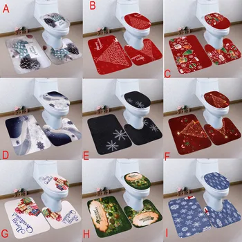 

Toilet Seat Cover 3PCS Christmas Bathroom Non-Slip Pedestal Rug + Lid Toilet Cover + Bath Mat Set Dropshipping T1#