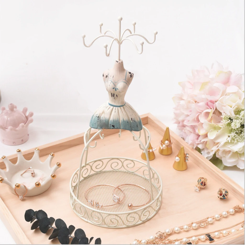 White Metal Wire Frame Vintage Mannequin Jewelry Display Stand Deep Blue