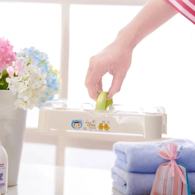 2 Grid Portable Soap Box With Lid and Handle Plastic Drain Soap Holder Tray Container Soap Storage Box Bathroom Accessories