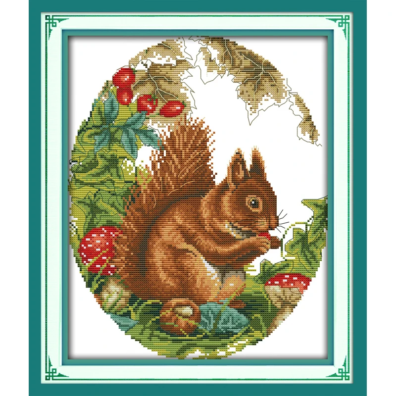 

Squirrel in the jungle Chinese cross stitch kits Ecological cotton stamped printed 11CT DIY gift new year decorations for home
