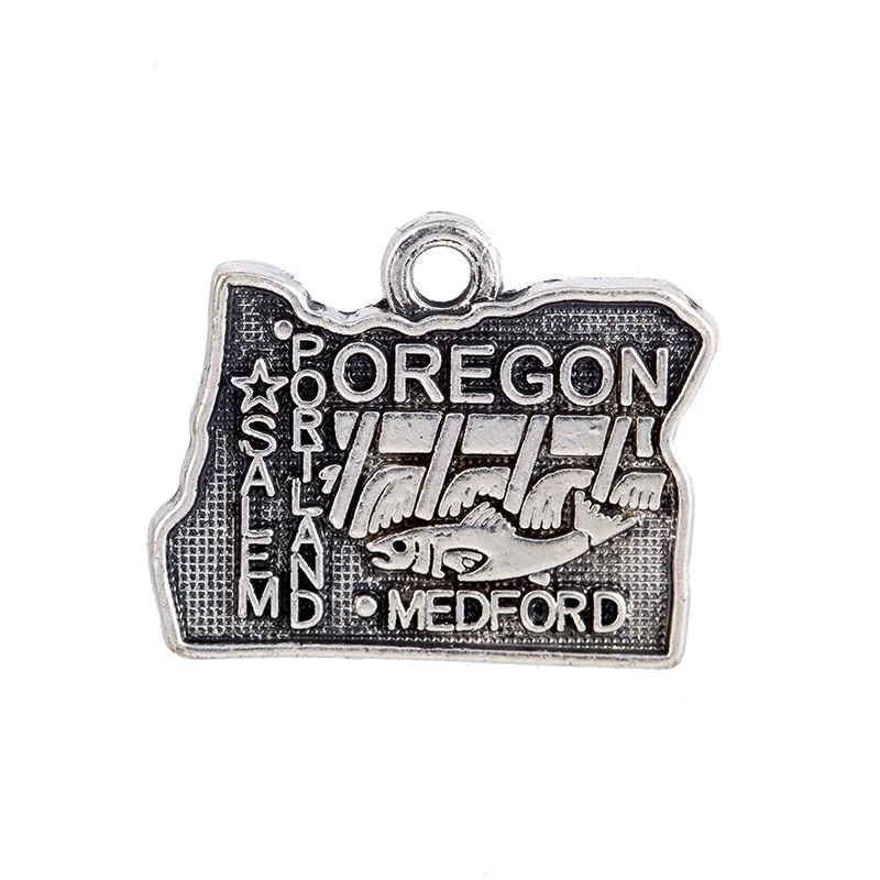 

2 Style Double side Silver Oregon State Map Dangle Charms Jewelry DIY Fit Bracelet Necklace 50PCS/Lots