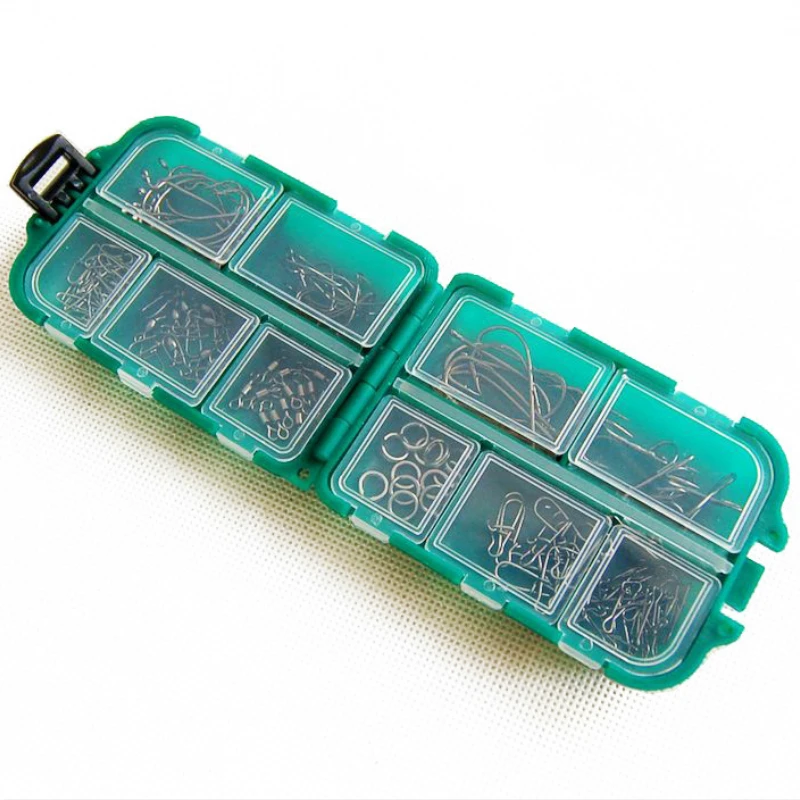 

fishing tackle box kit with bait lure hooks swivels accessories live bait and fishing plug all useful in well sealed box
