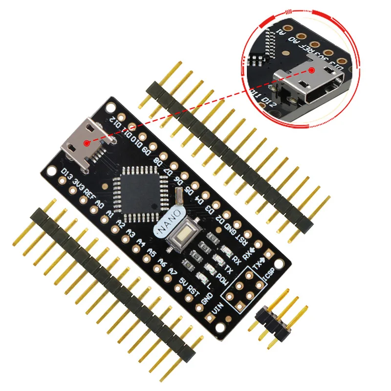 5 шт./компл. Nano V3 Micro USB нано доска ATmega328P 5V 16M микро-контроллер совместим для Arduino Nano V3.0 золото штырьковые наконечники