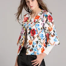 Urumbassa женские жаккардовые пальто Весна runways цветочный принт куртки мода три четверти рукав короткое пальто