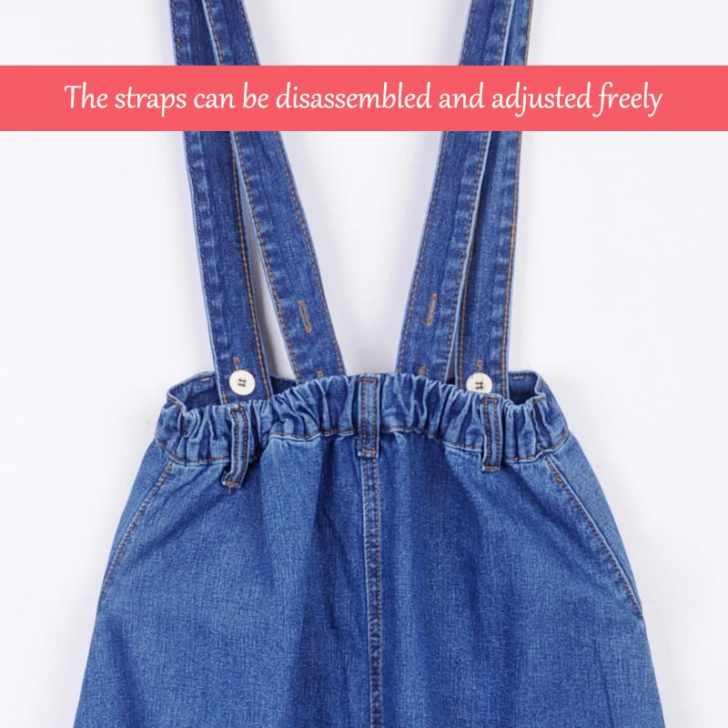 Vintage Midi A line Denim Overalls Dresses Women Vintage Goth Pleated Jeans Dress