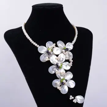 

NEW Mother of pearl mop shell pearl flower adjustable necklace 20"-22"