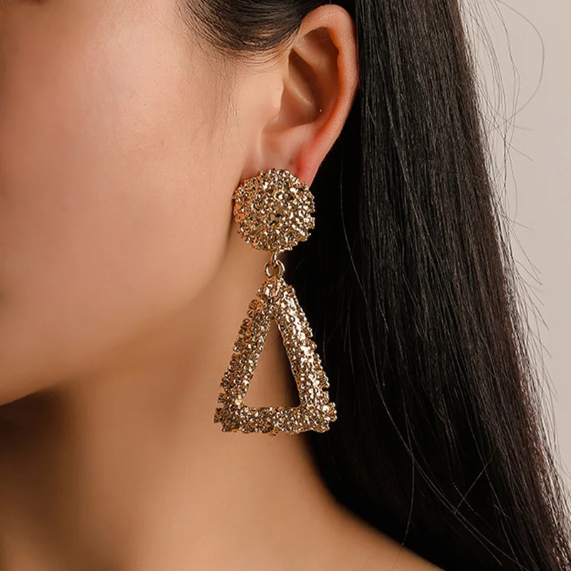 

Metal Triangle Dangle Long Earrings Gold Sliver Plated Color Party Wedding Geometric Drop Earrings For Women
