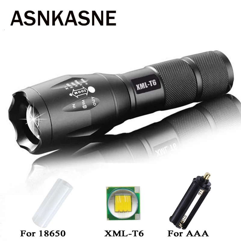 Kopen ASNKASNE Cree XML T6 Krachtige Waterdichte Zoom Focus Aluminium 3800 Lumen LED Zaklamp Zaklamp Voor 18650 Of AAA Batterijen