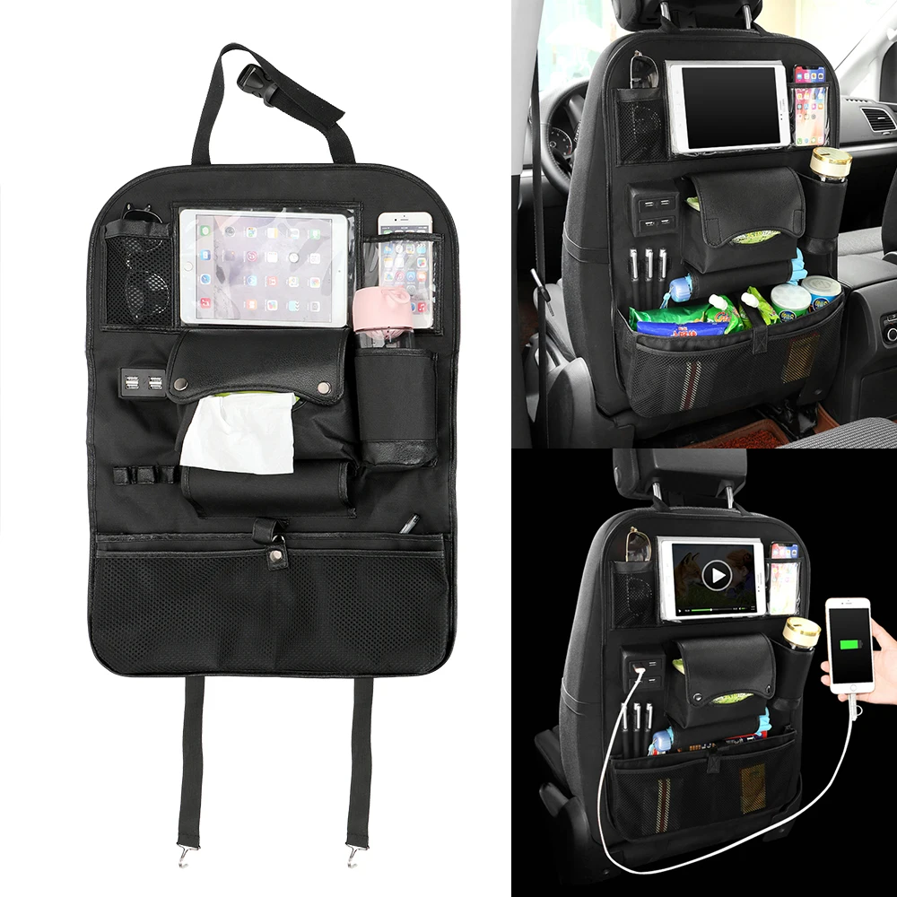 

Car Seat Back Storage Bag Drink Tissue Phone Pad Holder Stowing Tidying Trunk Organizer With USB Charger Car Accessories Pockets