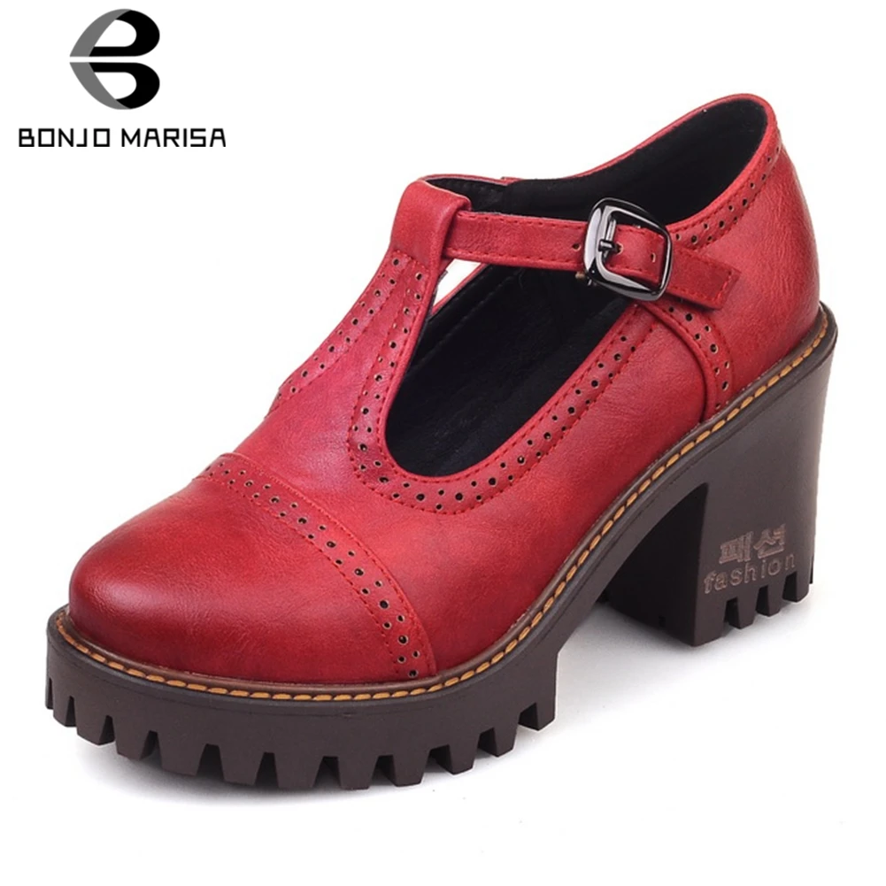 

BONJOMARISA Large Size 32-43 Fashion Platform Shoes Woman Pumps Female Buckle Strap Chunky Heels Casual Pumps Woman Shoes
