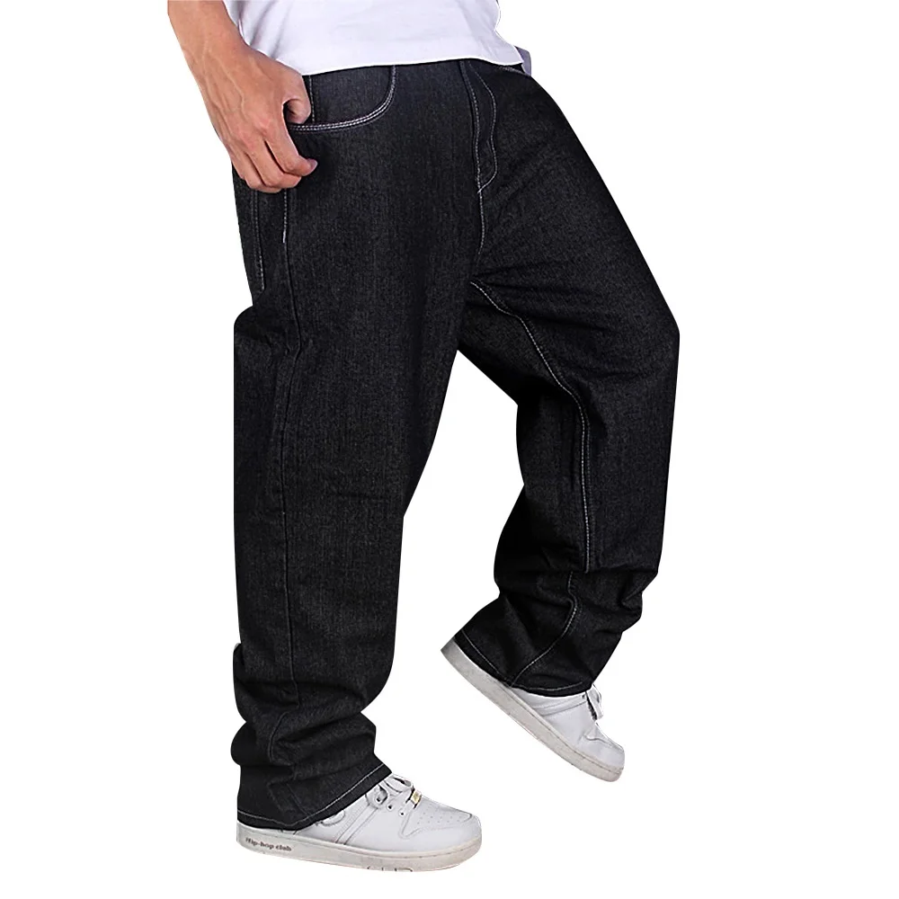 Rusanranz Новые мужские свободные джинсы хип-хоп джинсы для скейтборда мешковатые брюки джинсовые брюки мужские штаны для скейтбординга размера плюс 30-46 - Цвет: black