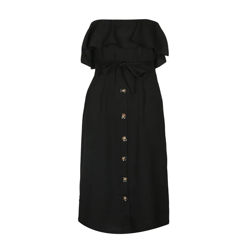 Для женщин платье на петельках кнопку плеча талии Bardot Dress дамы летом рябить поясом жабо платья для женщин vestir халат#15