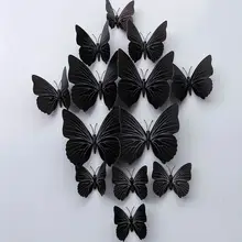 12 unids/set PVC 3D negro imán de mariposa Pins pared pegatina Mural DIY diseño póster Vintage decoración pegatina