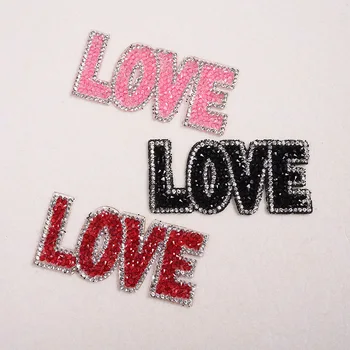 

10pc Love Patches Appliques With Rhinestone DIY adhesive Iron-On Patches For Clothes Bag Decal Girls Hat
